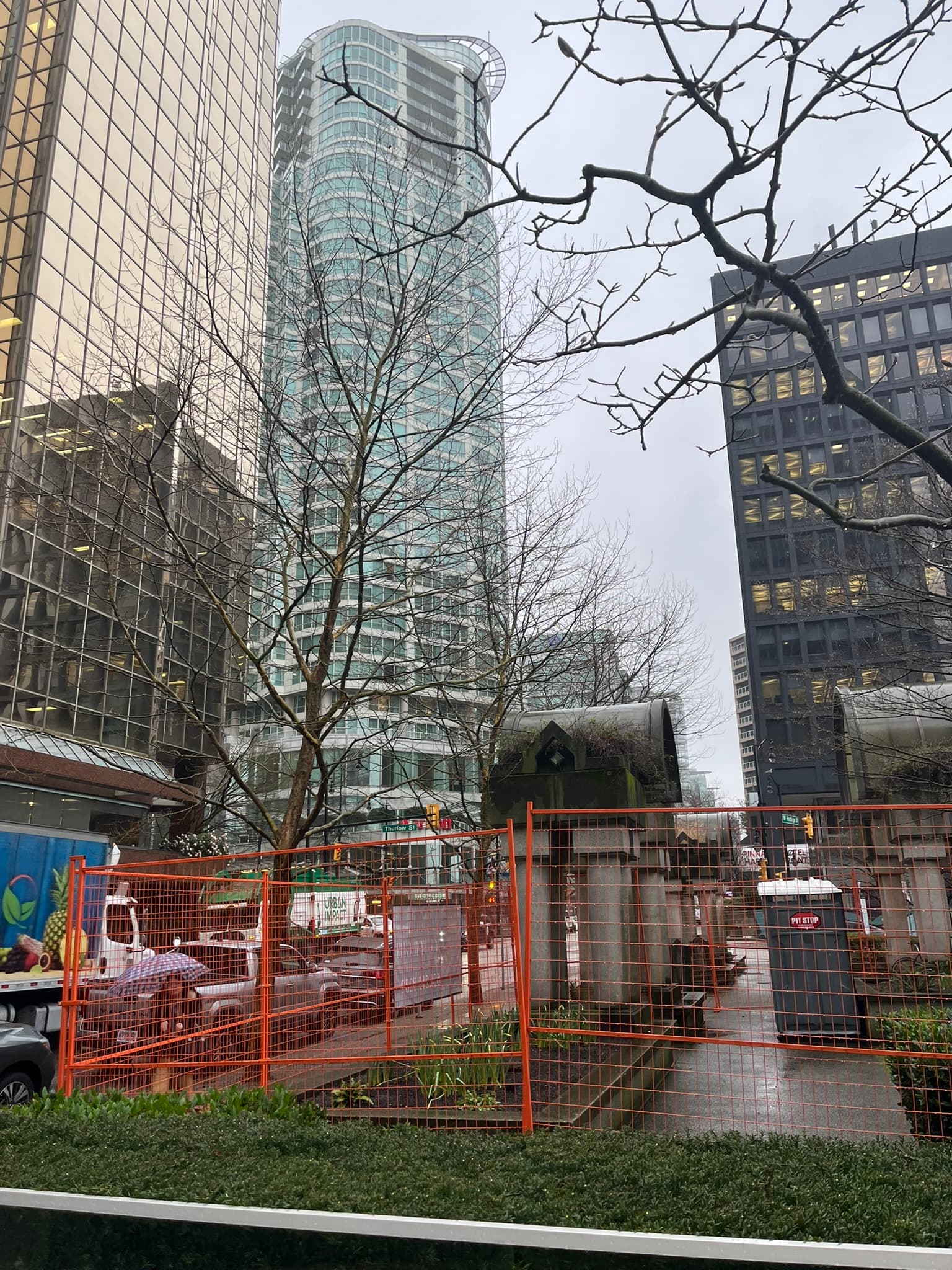 Temporary fencing on a downtown Vancouver construction project
